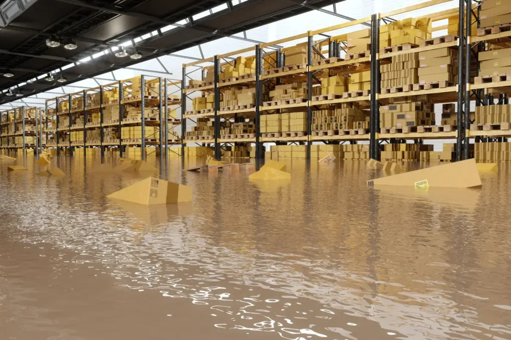 flooded commercial warehouse