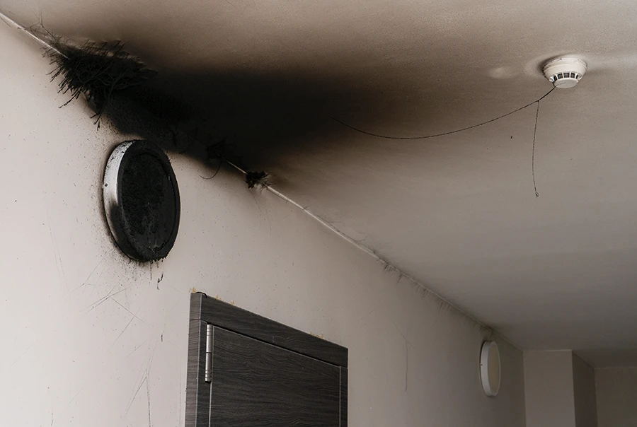 smoke and soot damage in house