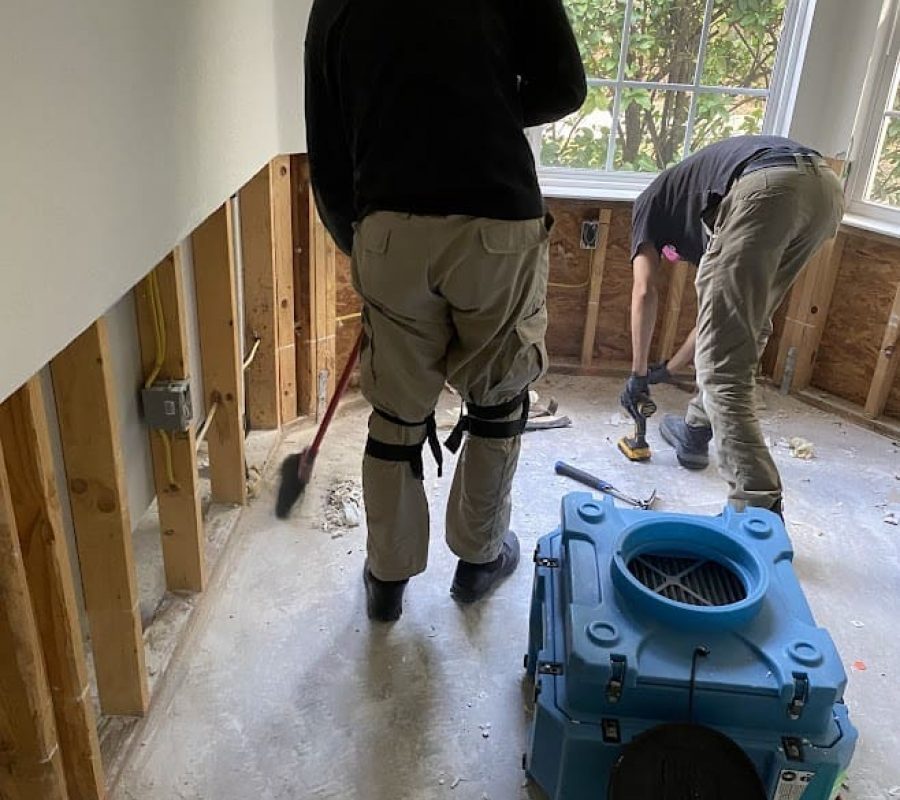 team member in the process of water mitigation